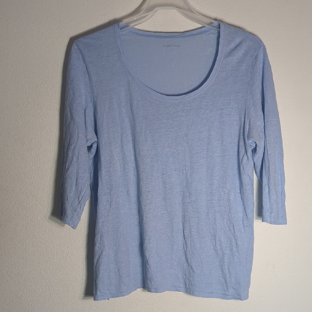 Eileen Fisher Womens Shirt 100% Linen Powder Blue Quiet Luxury Beachy Large